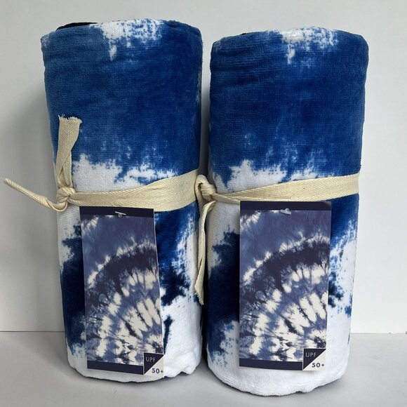 POTTERY BARN TEEN Set of 2 Tie Dye Burst Beach Towels BLUE/NAVY NEW PB TEEN - Picture 4 of 11